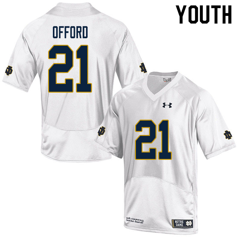 Youth NCAA Notre Dame Fighting Irish #21 Caleb Offord Stitched College Under Armour Authentic White Football Jersey NN10F56VE